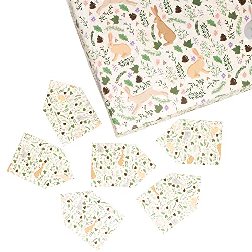 Cute Wrapping Paper - 6 Sheets of Birthday Gift Wrap - Cute Rabbits - Brown Wrapping Paper Sheets - For Girls Baby Shower - Animal Theme - Comes With Fun Stickers - By Central