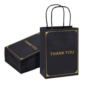 sdootjewelry thank you gift bags 20 packs, small gift bags with handles, gold foil thank you bags for business small 5.9”×3.1”×8.1”, black gift bag for birthday wedding party shopping