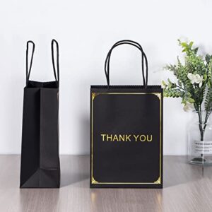 Sdootjewelry Thank You Gift Bags 20 Packs, Small Gift Bags with Handles, Gold Foil Thank You Bags for Business Small 5.9''×3.1''×8.1'', Black Gift Bag for Birthday Wedding Party Shopping