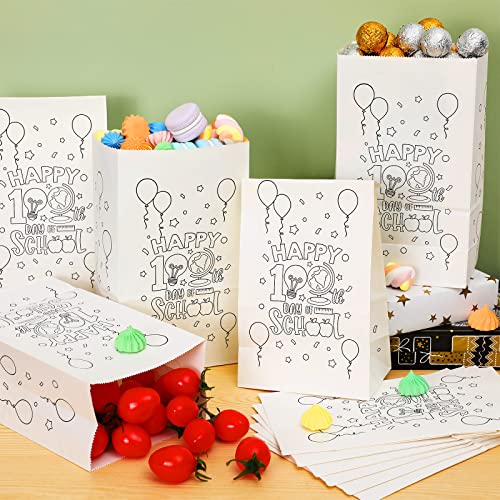 30 Pcs Happy 100th Day of School Paper Bags 100th Day White Paper Bags White Paper Lunch Bags Back to School Goodie Bags for Kids Students 100th Day Activities Gifts Craft Bags Classroom Supplies