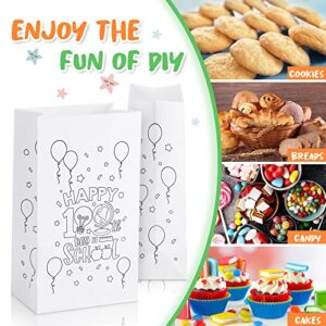 30 Pcs Happy 100th Day of School Paper Bags 100th Day White Paper Bags White Paper Lunch Bags Back to School Goodie Bags for Kids Students 100th Day Activities Gifts Craft Bags Classroom Supplies
