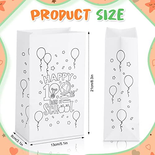 30 Pcs Happy 100th Day of School Paper Bags 100th Day White Paper Bags White Paper Lunch Bags Back to School Goodie Bags for Kids Students 100th Day Activities Gifts Craft Bags Classroom Supplies