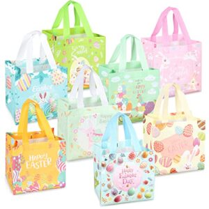 8pcs happy easter egg hunt bags easter bunny carrot chick egg gift bags with handles, easter treat bags, multifunctional non-woven easter bags for gifts wrapping, egg hunt game, easter party supplies , 8.3×7.9×5.9inch