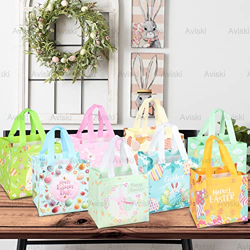 8PCS Happy Easter Egg Hunt Bags Easter Bunny Carrot Chick Egg Gift Bags with Handles, Easter Treat Bags, Multifunctional Non-Woven Easter Bags for Gifts Wrapping, Egg Hunt Game, Easter Party Supplies , 8.3×7.9×5.9inch