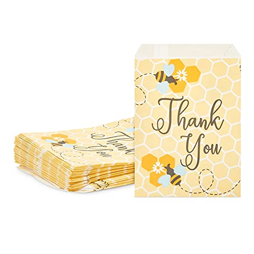 Sparkle and Bash Bumble Bee Party Favor Treat Bags for Baby Shower, Thank You (5x7 In, 100 Pack)