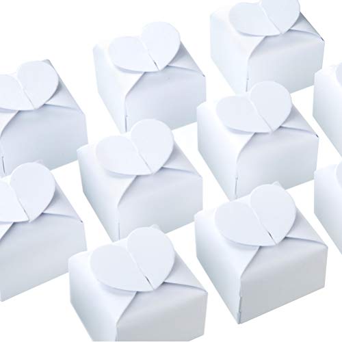 AWELL White Candy Box Bulk 2.5x2x2.5 inches with Heart Bow Party Favor Box,White Glitter,Pack of 50