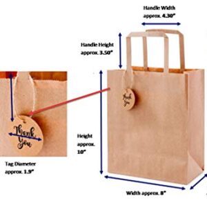 OSpecks Medium Brown Kraft Paper Shopping Bags Bulk with Handle and Thank You Tags for Retail Business, Merchandise, Goodies, Appreciation Gifts, Trade Fair, Craft Shows, Qty 50 Pcs, Size 8x4.75x10 In