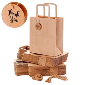 ospecks medium brown kraft paper shopping bags bulk with handle and thank you tags for retail business, merchandise, goodies, appreciation gifts, trade fair, craft shows, qty 50 pcs, size 8×4.75×10 in