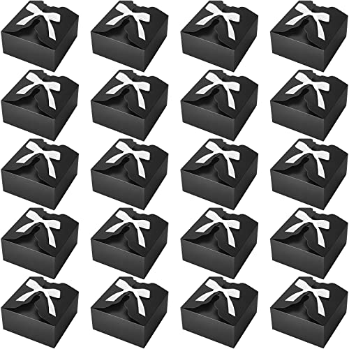 Lewtemi 20 Pcs Gift Boxes with Lids Bridesmaid Proposal Box 8 x 8 x 4 Inches Black Gift Boxes with Lids and Ribbons Matte Black Gift Box for Wedding Birthday Party Packaging Present Crafting