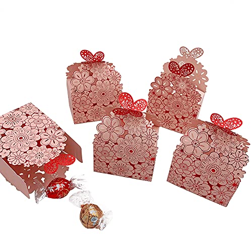 Party Favor Boxes Flower Butterfly Candy Boxes Laser Cut Candy Boxes Pink Gift Boxes for Wedding Bridal Shower Anniverary Birthday Party (20 PCS)