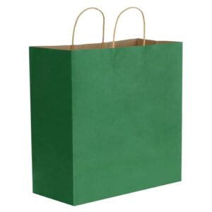 vanhel 50pcs 13.85×13.85×6.3 inch kraft paper bags with handles,gift bags large,100% recyclable green paper bags,gift bags bulk,for boutiques,small business,retail stores(green)