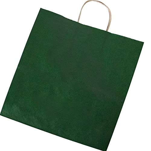 vanhel 50Pcs 13.85x13.85x6.3 inch Kraft Paper Bags with Handles,Gift Bags Large,100% Recyclable Green Paper Bags,Gift Bags Bulk,for Boutiques,Small Business,Retail Stores(Green)