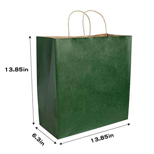 vanhel 50Pcs 13.85x13.85x6.3 inch Kraft Paper Bags with Handles,Gift Bags Large,100% Recyclable Green Paper Bags,Gift Bags Bulk,for Boutiques,Small Business,Retail Stores(Green)