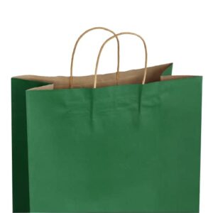 vanhel 50Pcs 13.85x13.85x6.3 inch Kraft Paper Bags with Handles,Gift Bags Large,100% Recyclable Green Paper Bags,Gift Bags Bulk,for Boutiques,Small Business,Retail Stores(Green)