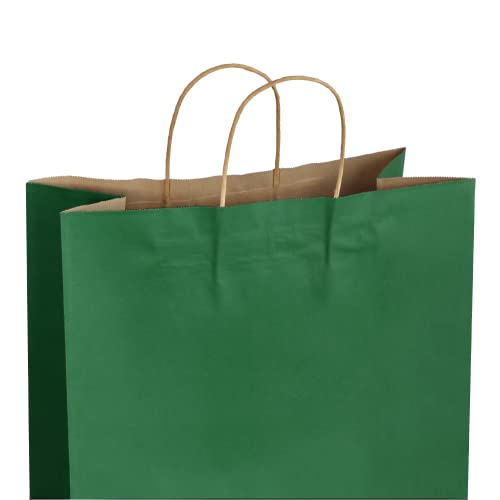 vanhel 50Pcs 13.85x13.85x6.3 inch Kraft Paper Bags with Handles,Gift Bags Large,100% Recyclable Green Paper Bags,Gift Bags Bulk,for Boutiques,Small Business,Retail Stores(Green)