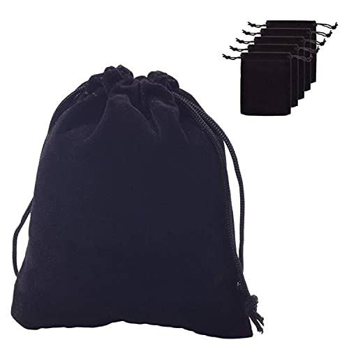 KUPOO 50 Pack 4x6 Inch Black Drawstrings Velvet Bags for Jewelry,Velvet Drawstring Bags,Drawstring Bags,Wedding Favors,Party Favors (Black)