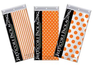 flexicore packaging | pin stripe & polka dot gift wrap tissue paper | size: 15 inch x 20 inch | count: 30 sheets | color: orange | diy craft, art, wrapping, decorations