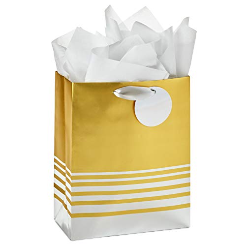 Hallmark 9" Medium Gift Bag with Tissue Paper (Silver and Gold Foil) for Graduations, Birthdays, Bridal Showers, Weddings, Christmas, Hanukkah, Holidays, All Occasion