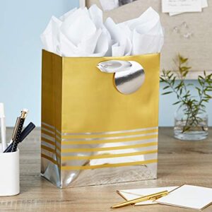 Hallmark 9" Medium Gift Bag with Tissue Paper (Silver and Gold Foil) for Graduations, Birthdays, Bridal Showers, Weddings, Christmas, Hanukkah, Holidays, All Occasion