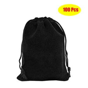 HOSL 100 Pieces 3" x 4" Black Velvet Cloth Jewelry Pouch Jewelry Drawstring Bag Necklace Bracelet Earrings Bag Party Favor Bag Goodies Bag Candy Bag Gift Bag Watch bag Wedding Festival Baby Show Bag