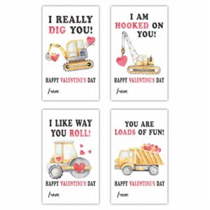 valentine’s day gift tags stickers, construction theme valentine self adhesive stickers(40 pack), happy valentine’s day gift wrapping labels decorations and supplies for boys girls(qrjbgj-001)