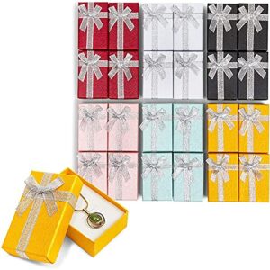 bright creations jewelry gift box set with lids and ribbon bows (6 colors, 2 x 3 x 1 in, 24 pack)