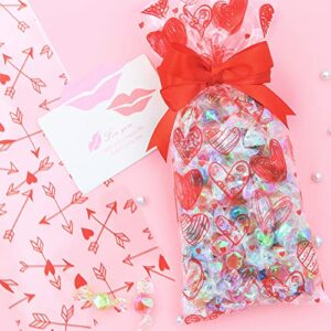 Boerni Valentine Cellophane Plastic Candy Cookie Treat Goodies Gift Heart Bags 120pcs And Gold Twist Ties for Valentine Party Supplies
