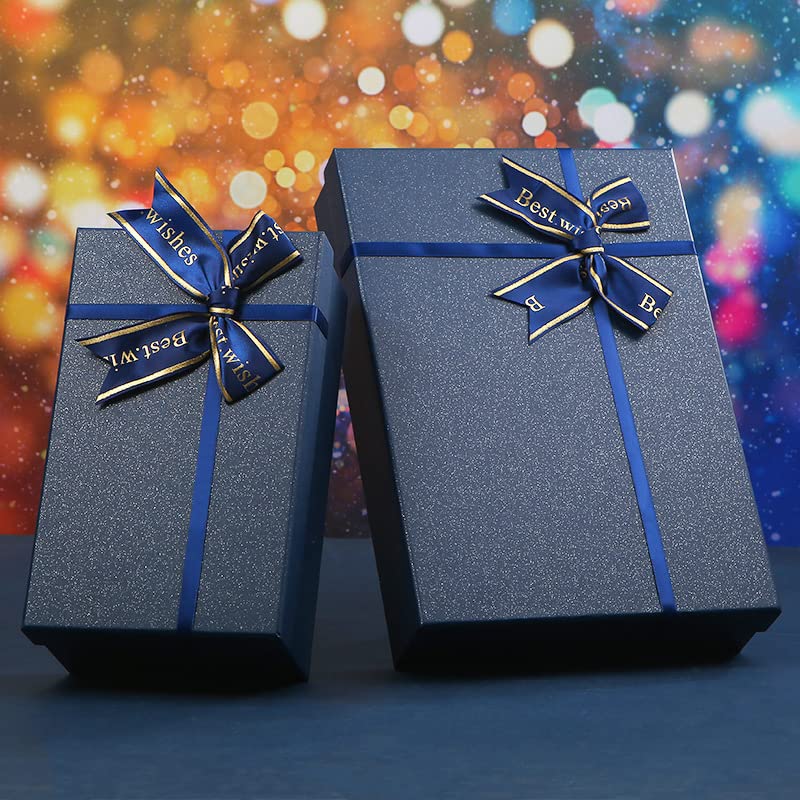 Blue Gift Boxes 3 Pack 2*(7.5x5.1x2.4) 1*( 11.4x8.3x3.5Inches) Paper Gift Box with Lids for Wedding Present Bridesmaid Proposal Gift Graduation Holiday Birthday Party Favor Engagements Father's Valentine's Mother's Day