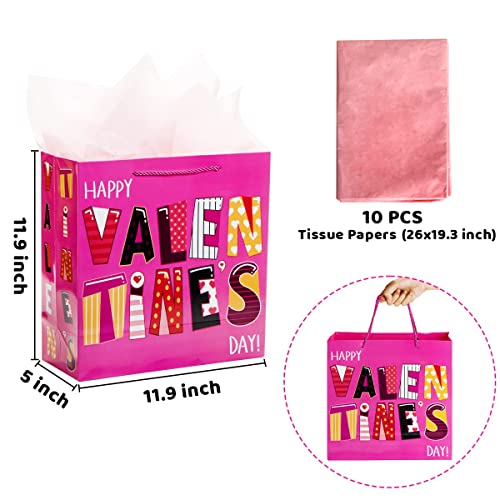 JOYIN 8 Pcs Valentine’s Day Gift Bags with Tissue Paper and Handles,Large Kraft Bags with Pockets for Gift Cards, Goody Bags for Gift Exchange Present Wrapping Party Favor (5X 11.9 X 11.9 inch)