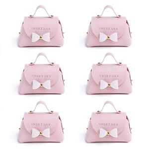 cheeseandu 6pack exquisite simple bowknot handbag with handle gift box beautiful pink leather gift bag with white bow decor wedding candy box birthday party favor boxes 5.1×3.15