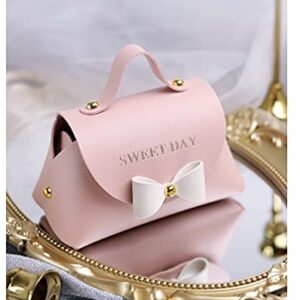 CheeseandU 6Pack Exquisite Simple Bowknot Handbag with Handle Gift Box Beautiful Pink Leather Gift Bag with White Bow Decor Wedding Candy Box Birthday Party Favor Boxes 5.1x3.15