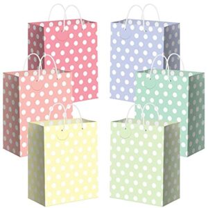 Pastel Polka Dot Easter Gift Bags - Set of 6 - 10" Medium Size Gift Bags With Handles & Name Tags - Colorful Rainbow Gift Bags. Perfect for Easter, Birthdays, Baby Showers, Kids Unicorn Parties & more! - Set of 6