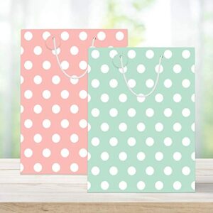 Pastel Polka Dot Easter Gift Bags - Set of 6 - 10" Medium Size Gift Bags With Handles & Name Tags - Colorful Rainbow Gift Bags. Perfect for Easter, Birthdays, Baby Showers, Kids Unicorn Parties & more! - Set of 6