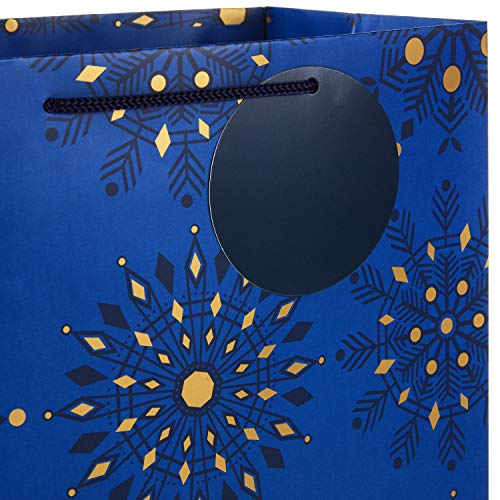 Hallmark Holiday Gift Bags Assorted Sizes (8 : 3 Small 6", 3 Medium 9", 2 Large 13") Navy Blue and Gold Dots, Diamonds and Starry Snowflakes for Christmas, Hanukkah, Weddings, Graduations and More