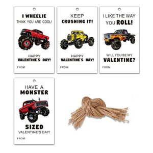 40 pieces valentines day gift tags with string| 4 designs of trucks cars valentine’s day hang tags for kids | happy valentine’s day tags for valentine gift wrapping decoration – gifttag02