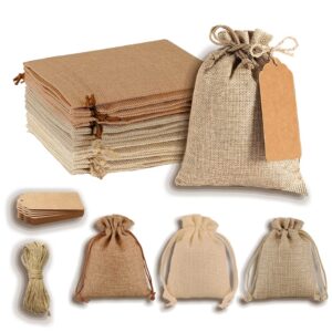 12 Pcs Drawstring Gift Bags with 12 Gift Tags and Rope (mix color), Burlap Bags Reusable de 4x6 inch, Valentine's Day Burlap Cloth Gift Bags, Wedding Gift Bag , Jewelry Bags , Favor Bags Christmas, DIY Craft Bags