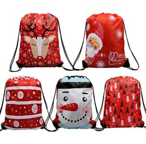 christmas gift wrap bags drawstring bags 5 pack, 13.5×16.5 inch santa sack backpack for party favors gifts and candy, reusable personalized best gift for xmas package storage