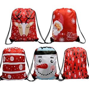 Christmas Gift Wrap Bags Drawstring Bags 5 Pack, 13.5x16.5 Inch Santa Sack Backpack for Party Favors Gifts and Candy, Reusable Personalized Best Gift for Xmas Package Storage