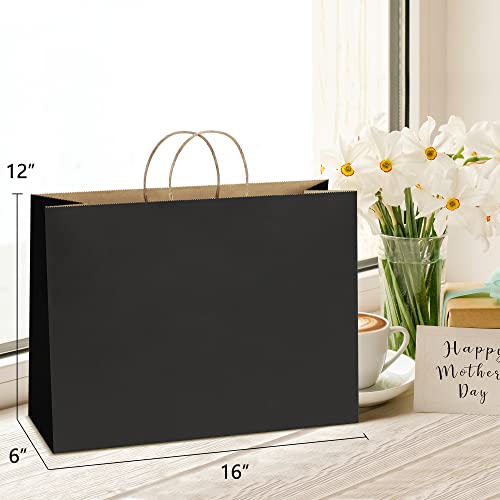 UCGOU 16x6x12 Black Gift Bags with Handles 50Pcs Large Paper Bags Shopping Bags for Small Business Party Favor Bags Bulk Craft Bags Retail Bags Grocery Bags