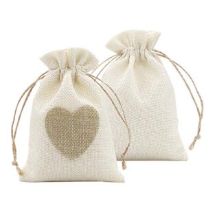 SumDirect Heart Burlap Bags with Drawstring - 36Pcs 4x6 Inch Beige Small Linen Gift Pouch for Wedding，Baby shower Favor Gift Bags