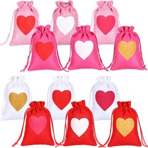 36 pcs valentine’s day heart burlap gift bags 4 x 6 inch burlap bags with drawstring small linen jewelry pouches drawstring bags for wedding baby shower party favors christmas diy craft, 4 colors