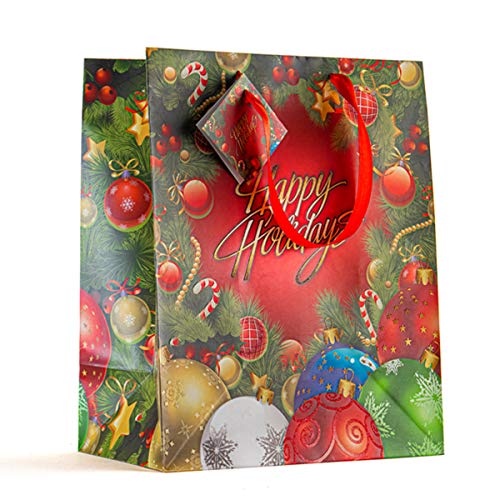 PREXTEX 12 Assorted 13 Inch Christmas Gift Bags: bulk tissue paper bags large size in assorted bright prints christmas bags for gifts party favors