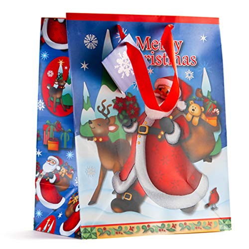 PREXTEX 12 Assorted 13 Inch Christmas Gift Bags: bulk tissue paper bags large size in assorted bright prints christmas bags for gifts party favors