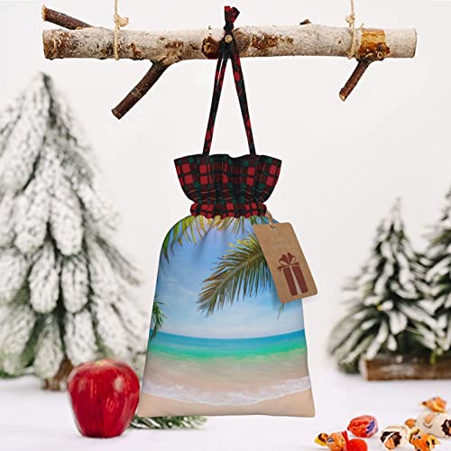 Christmas Drawstring Gift Bags Palm-Tropical-Beach Buffalo Plaid Drawstring Bag Party Favors Bags