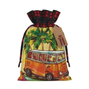 allgobee christmas drawstring gift bags vintage-bus-surfboard-flower buffalo plaid drawstring bag party favors bags