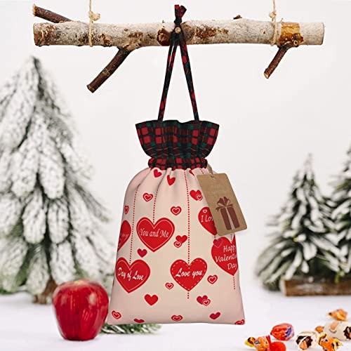 Allgobee Christmas Drawstring Gift Bags Romantic-Love-Valentine'S-Day Buffalo Plaid Drawstring Bag Party Favors Bags