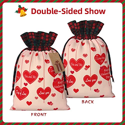 Allgobee Christmas Drawstring Gift Bags Romantic-Love-Valentine'S-Day Buffalo Plaid Drawstring Bag Party Favors Bags