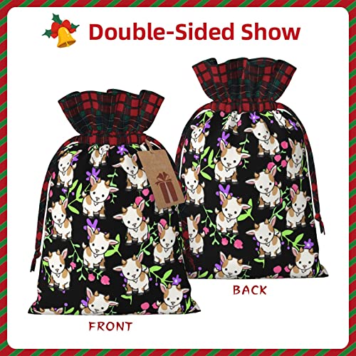 Christmas Drawstring Gift Bags Kawaii-Baby-Goats Buffalo Plaid Drawstring Bag Party Favors Bags