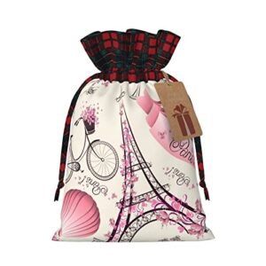 allgobee christmas drawstring gift bags romantic-paris-eiffel-tower buffalo plaid drawstring bag party favors bags