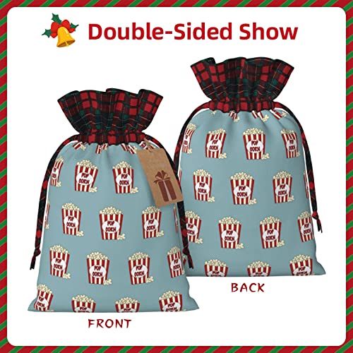 Christmas Drawstring Gift Bags Cute-Popcorn-Funny Buffalo Plaid Drawstring Bag Party Favors Bags